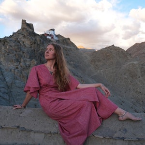 Raw flutter sleeves wrap dress, Boho Ahimsa silk dress, Ceremonial dress, Bohemian natural clothing, Raw silk robe, Bridesmaid dress