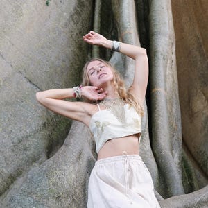 Ahimsa Silk Botanical print Bralette, Peace Silk Top, Adjustable Silk Top, Vegan Silk Top, Bohemian Top, Organic Clothing, Natural dye top