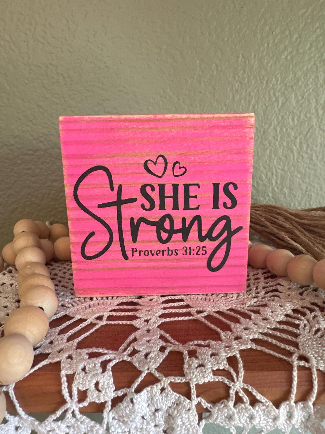 Rustic Wood Sign, Tier Tray, She is Strong, Shelf Sitter Farmhouse ...