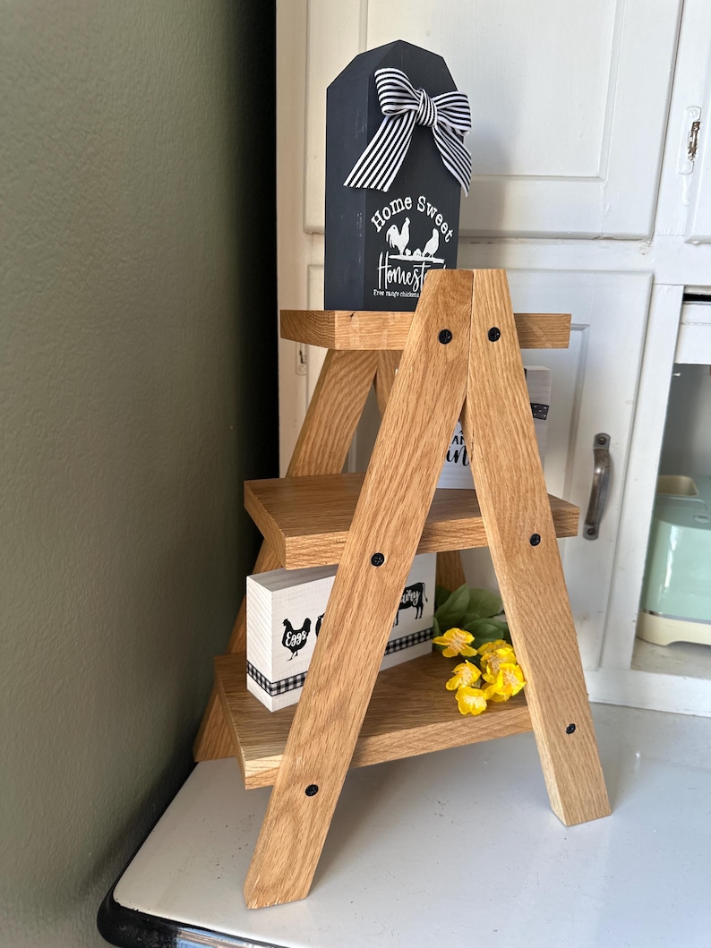 Swelt Ladder Tiered Solid Oak Ladder Tray Display Stand, 3-tier - Etsy