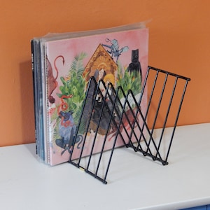 Modernist Zig Zag  metal record rack - wire magazine holder - Francois Arnal Z-form
