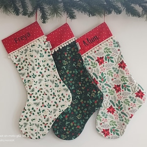 Personalised CHRISTMAS STOCKINGS - Seasonal Foliage, Handcrafted, Made in UK, Re-usable.