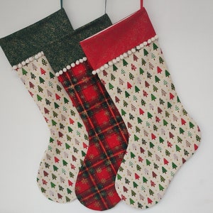 Personalised Scandi CHRISTMAS STOCKINGS Gold Accents Tartan, Trees - Option to personalise, Traditional Handcrafted, Reusable, Made in UK