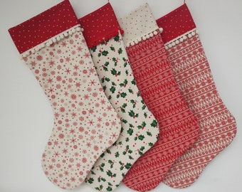 Personalised Scandi CHRISTMAS STOCKINGS - Traditional Handcrafted, Made in UK, Embroidered Initial/Name, Re-usable