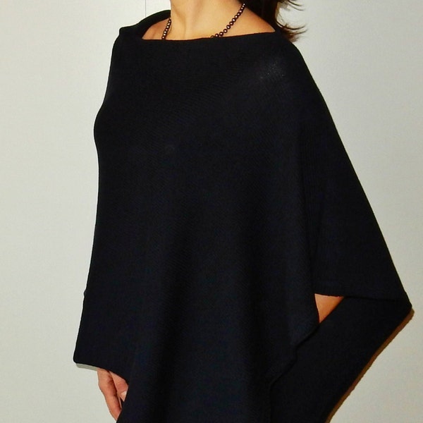 navy blue Wool Poncho for women knitted wraps merino poncho navy knit cape knitted winter poncho wrap navy ladies clothing  warm wrap shawl