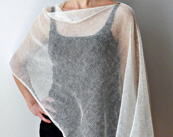 Knit Poncho Ivory White Poncho Linen Cape Summer Wrap Ivory Woman poncho Wedding shrugs boleros Summer shrug fashion accessories