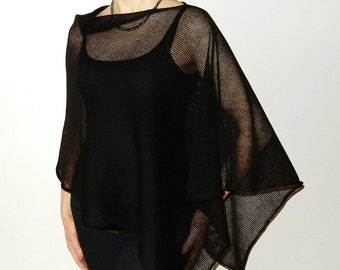 poncho shawl black / womens poncho / knitted shawl / black scarf / gothic shawl / knitted scarf / poncho cape / summer shrug