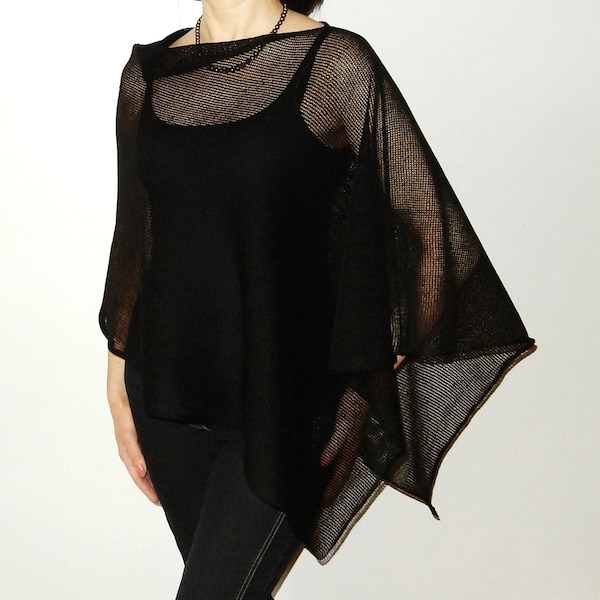 poncho shawl black / womens poncho / knitted shawl / black scarf / gothic shawl / knitted scarf / poncho cape / summer shrug