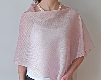 Roze Linnen Poncho Cape Knit zomer linnen Wrap poncho Cape Pink Vrouw poncho Bruiloft schouderophalen boleros Natuurlijk linnen breit mode accessoires