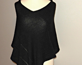 Poncho Sweater Travel Poncho Wool Sweater Black Cape Angora Wool winter Poncho Wrap Poncho sweater Knit asymmetrical Cape Woman poncho shrug