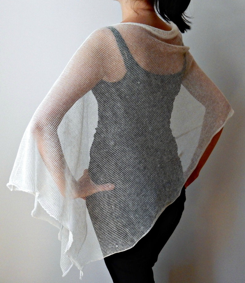 Knit Poncho Ivory White Poncho Linen Cape Summer Wrap Ivory Woman