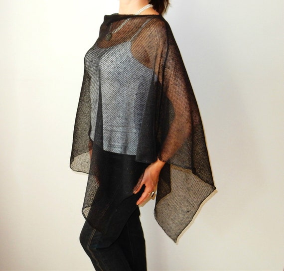 Linen Knit Poncho Cape Summer Wrap 