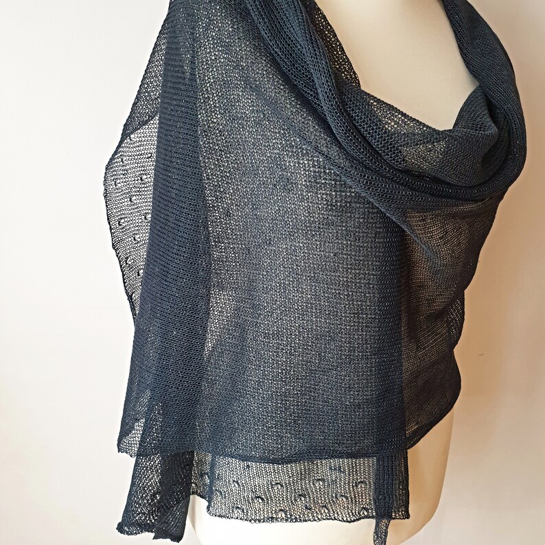 Linen Scarf Blue / Knit Shawl Handmade / Travel Scarf / Etsy