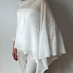 White Linen Poncho Knit Poncho Cape Summer Bridal Wrap Woman poncho Wedding Bridal shrugs boleros Summer shrug Accessories