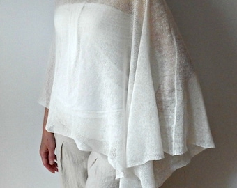 White Linen Poncho Knit Poncho Cape Summer Bridal Wrap Woman poncho Wedding Bridal shrugs boleros Summer shrug Accessories