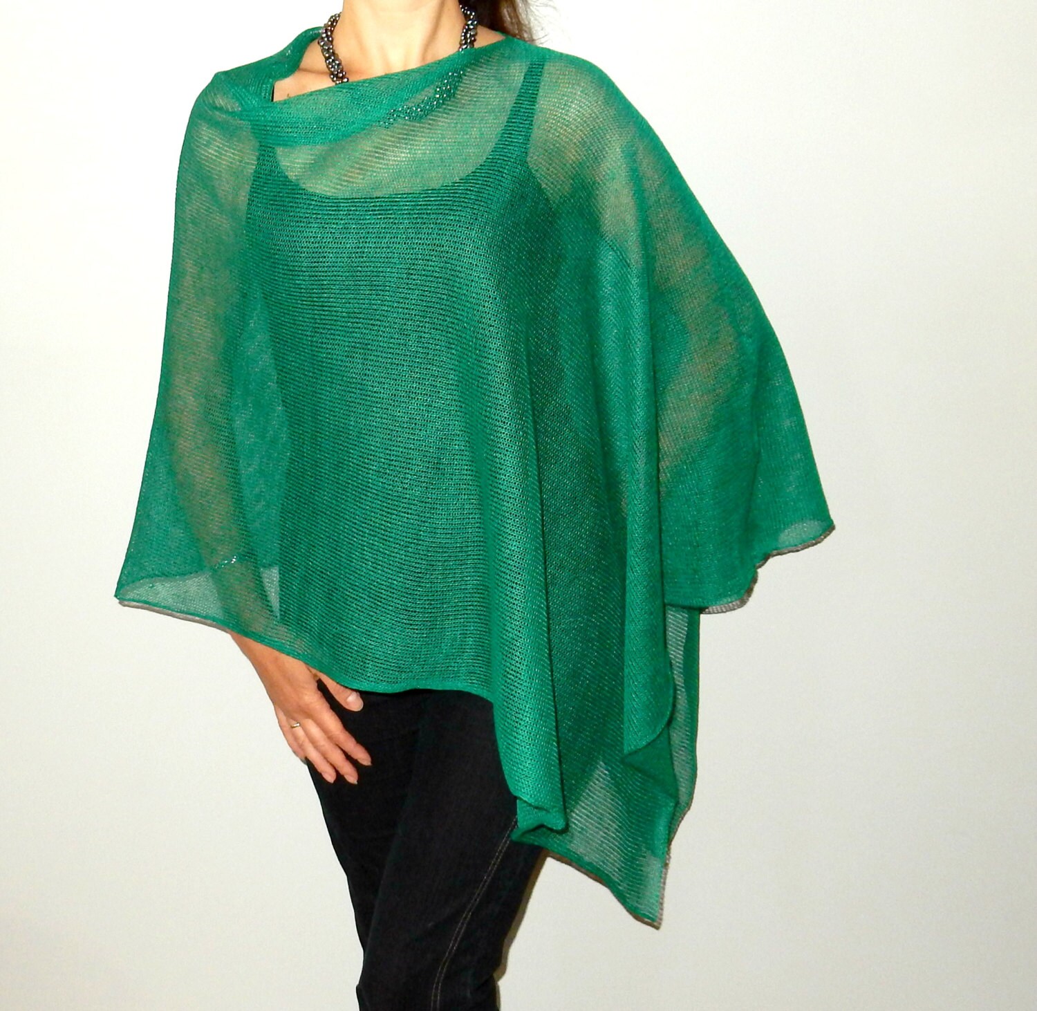 Linen Knits Emerald Green Summer Poncho Linen Cape Womens | Etsy