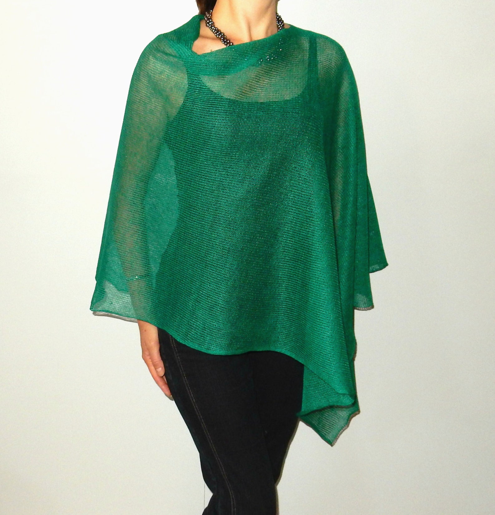 Linen Knits Emerald Green Summer Poncho Linen Cape Womens | Etsy