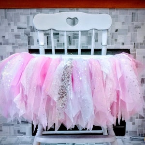 Birthday High Chair Tutu, Winter Onederland Highchair Banner, First Birthday Girl, Pink Silver Winter Wonderland, High Chair Banner