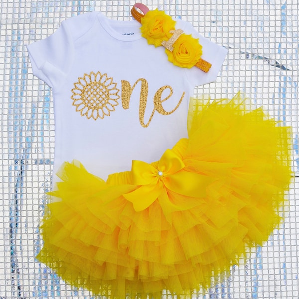 Sunflower First Birthday Outfit Girl,   Gold Sunflower Birthday Outfit for Girl,   Baby Girl Birthday Outfit ,   birthday gift for baby girl