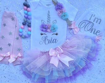 First birthday Girl, Unicorn Birthday Outfit, Silver unicorn Birthday Shirt, First Birthday Gift Personalized, 1st Birthday Tutu