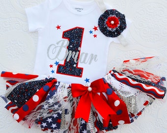 Baby Girl First Birthday Outfit Personalized , My first July 4th Birthday Outfit, First Birthday Girl Outfit , First Birthday Gift for Girl