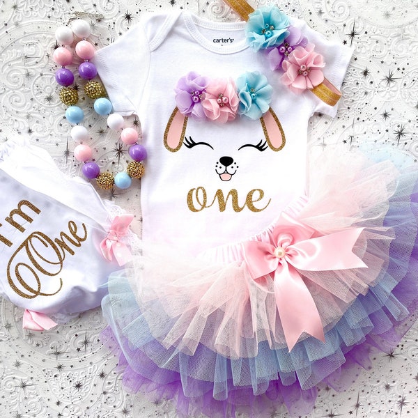 Pink Lavender Blue Puppy Dog Birthday Outfit, Girl 1st Birthday, 1st Birthday Outfit Girl, First Birthday Shirt, First birthday gift girl