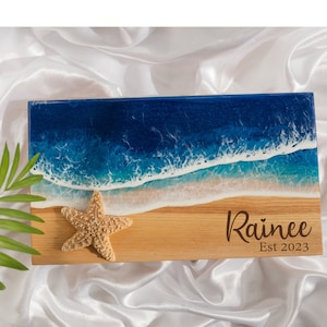 Personalized Blue Ocean Resin Cutting Board Charcuterie Serving Board, Ocean Wave Serving Tray, Beach Wedding Gift, Anniversary Gift