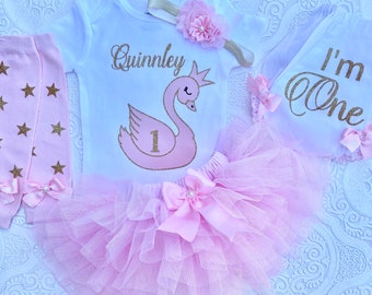 First Birthday Outfit Girl, 1er anniversaire fille, Swan Princess Anniversaire, 1er cadeau d’anniversaire, chemise d’anniversaire 1er, couverture de couches de bébé fille