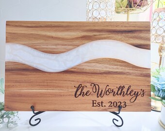 Personalized White Resin Cutting Board, Closing House Gift, Serving Tray, Beach House Decor, Wedding Birthday Anniversary Mother's Day Gifts