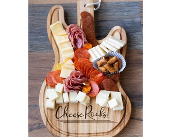 Personalized Guitar Shaped Cutting Board, Teak Wood Guitar Charcuterie Board, Custom Wedding Anniversary Bridal Shower Engagement Gifts