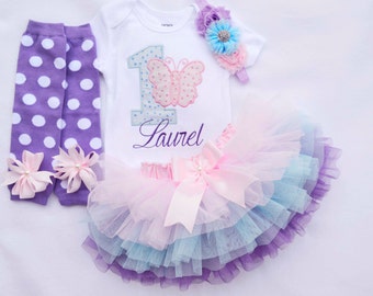 Butterfly Birthday Outfit, first birthday outfit girl personalized , Girl 1 birthday outfit , Baby girl 1st birthday tutu set