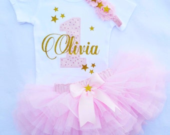 Primo compleanno Outfit Ragazza Personalizzata Personalizzata, Ragazze 1a Compleanno Outfit, Primo Compleanno Party, Bambino Ragazza Torta Smash, Primo Compleanno Regalo