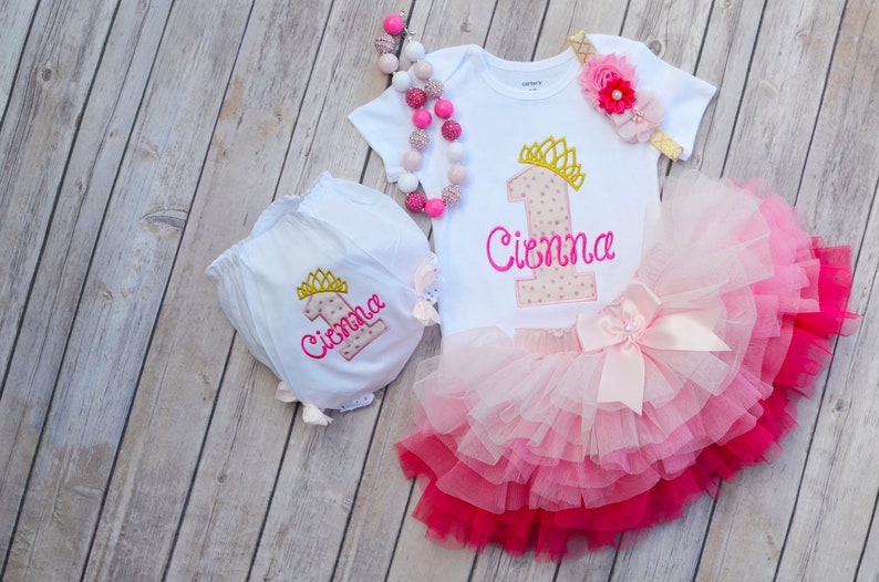 Customized Baby Girl 1st Birthday Outfit Pink Gold Princess Etsy
