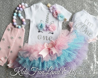 Pink Rainbow Silver Unicorn birthday outfit, First Birthday Girl, First Birthday Gift 1st Birthday Outfit girl, winter onederland birthday