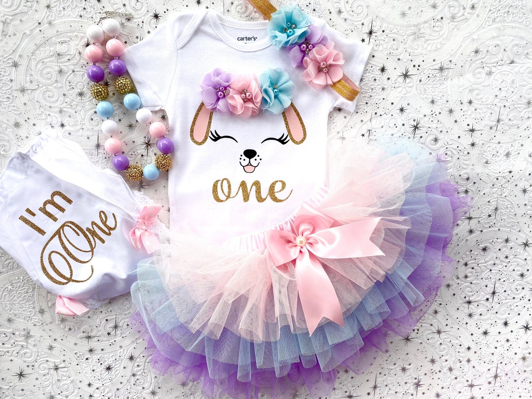 Pink Lavender Blue Puppy Dog Birthday Outfit, Girl 1st Birthday, 1st Birthday Outfit Girl, First