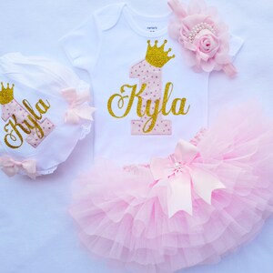 Princess birthday outfit for girl personalized , 1st Birthday Girl Outfit, First birthday outfit girl pink gold , first birthday gift girl
