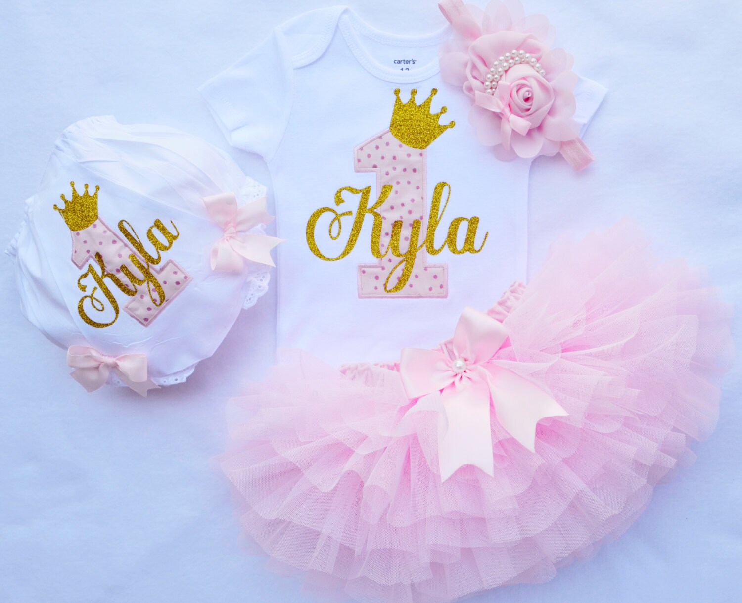 Princess birthday outfit for girl personalized , 1st Birthday Girl Outfit, First birthday outfit girl pink gold , first birthday gift girl