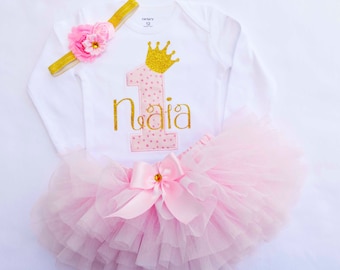 Prinzessin Geburtstag Tutu,First Birthday Outfit pink gold,Baby Girl 1st Birthday Outfit,Mädchen Smash Cake Outfit,Personalisiertes Mädchen Geburtstagsshirt