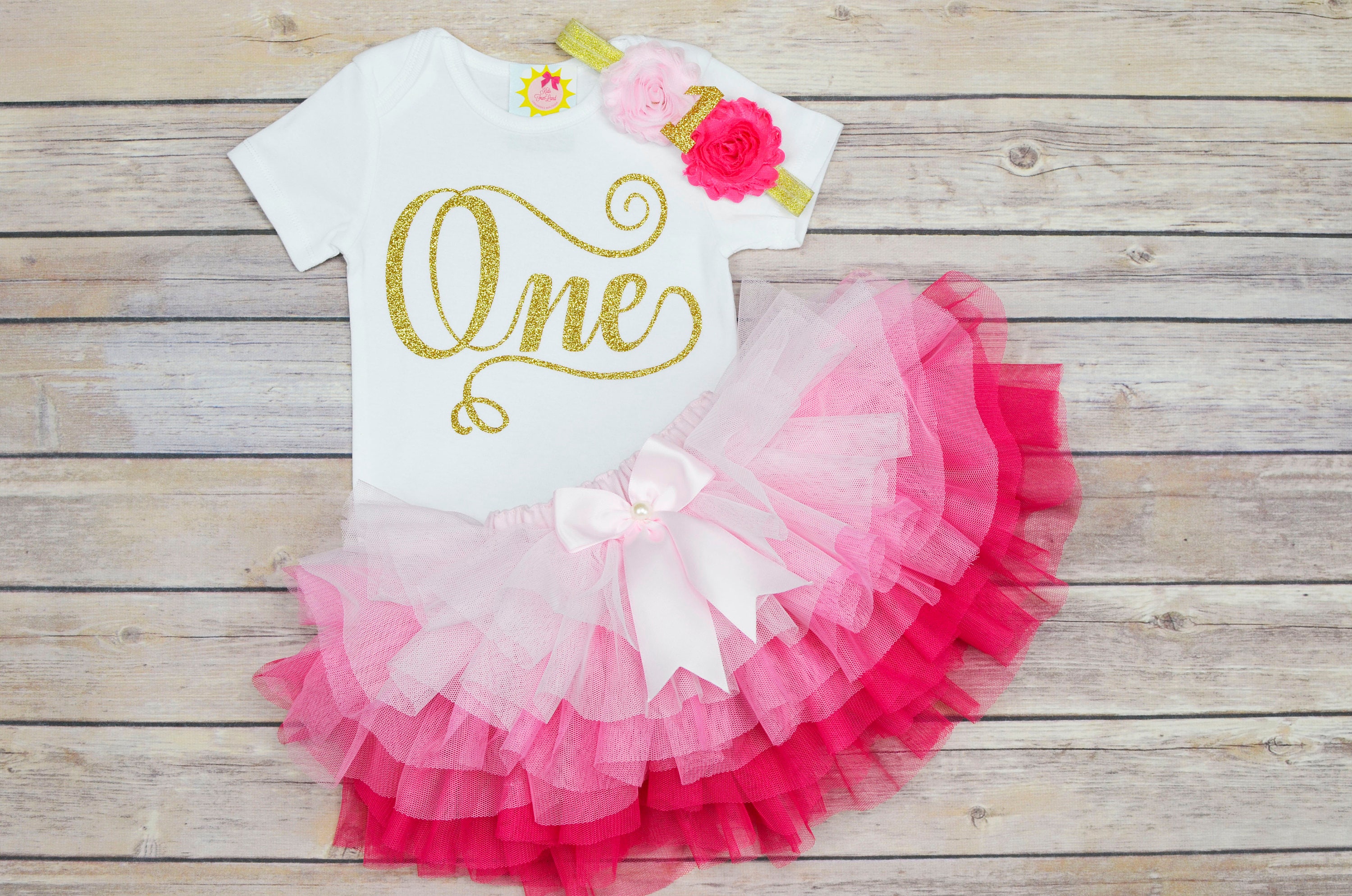 First Birthday Outfit Girlone Birthday Shirtpink Ombre Etsy