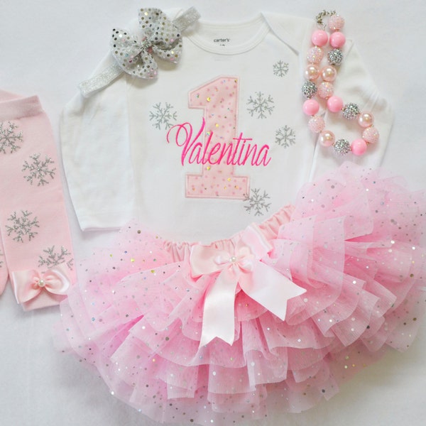 Winter Onederland outfit,1st birthday tutu,Snowflake birthday,First Birthday Outfit Girl,pink silver tutu,Cake Smash outfit girl,personalize