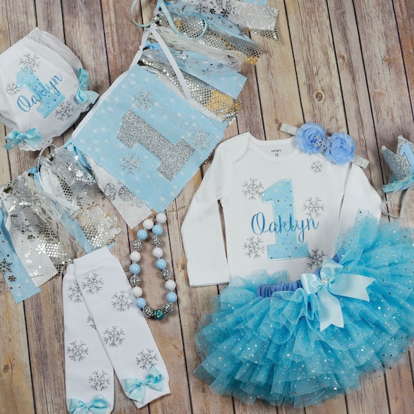 Winter Onederland Birthday Outfit Winter Wonderland Birthday Outfit Snowflake Birthday Outfit Blue Silver First Birthday Outfit girl