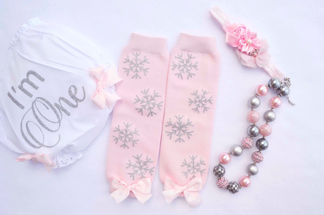Baby Girl Pink Leg Warmers With Silver Snowflakes I'm ONE Etsy