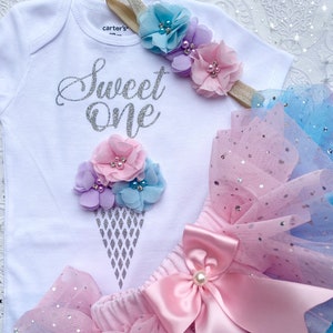 First Birthday Girl Outfit, Ice cream birthday outfit, sweet one birthday shirt, Baby Girl first birthday outfit , Smash Cake Outfit Girl
