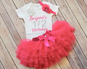 Half Birthday Outfit Halfway to One Personalized 1/2 Birthday Girl Outfit 6  Months Birthday Pink and Gold Cake Smash Outfit Photo Prop - Etsy