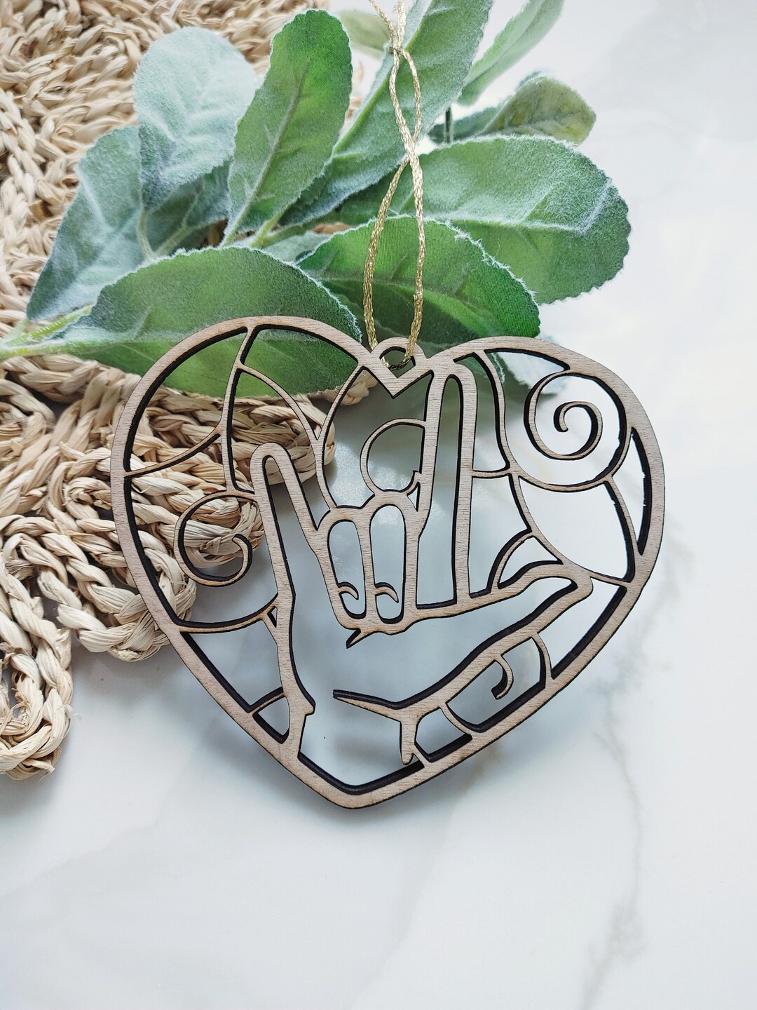 Wooden American Sign Language ASL I Love You Ornament, Hand Sign