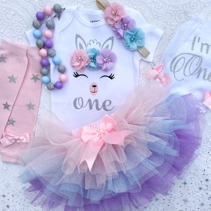 Traje de cumpleaños de llama, tutú de 1er cumpleaños de niña, traje de primer cumpleaños de niña, atuendo de niña de cumpleaños de 1er, Onederland Silver Pink Blue Lavender