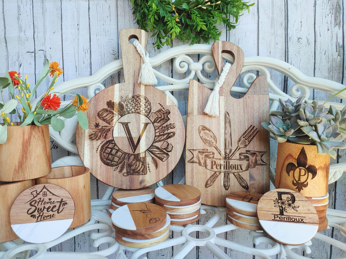 Personalized Cutting Board Custom Coasters Engraved Planter Etsy