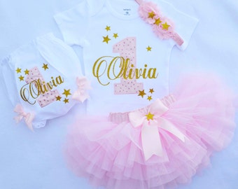 first birthday outfit girl  pink  gold customized, 1st birthday girl, 1st Birthday Outfit Girl, twinkle twinkle little star birthday outfit