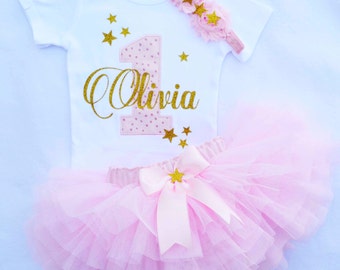 First Birthday Gift Girl, First birthday outfit girl, Girls First Birthday , First Birthday Tutu Pink and Gold ,Gift for Granddaughter