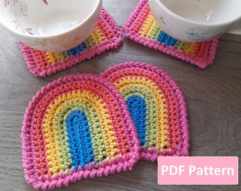 PDF Pattern - Crochet Rainbow Coasters - Crochet Pattern, Easy, Beginner, Home Decor, Cute, Colourful, Retro, Fun, Bright.